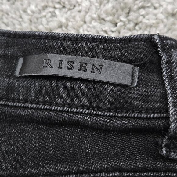 Risen Black Skinny Jeans Women's High Rise Distressed Knee Tight Look Size 26 - Picture 6 of 9